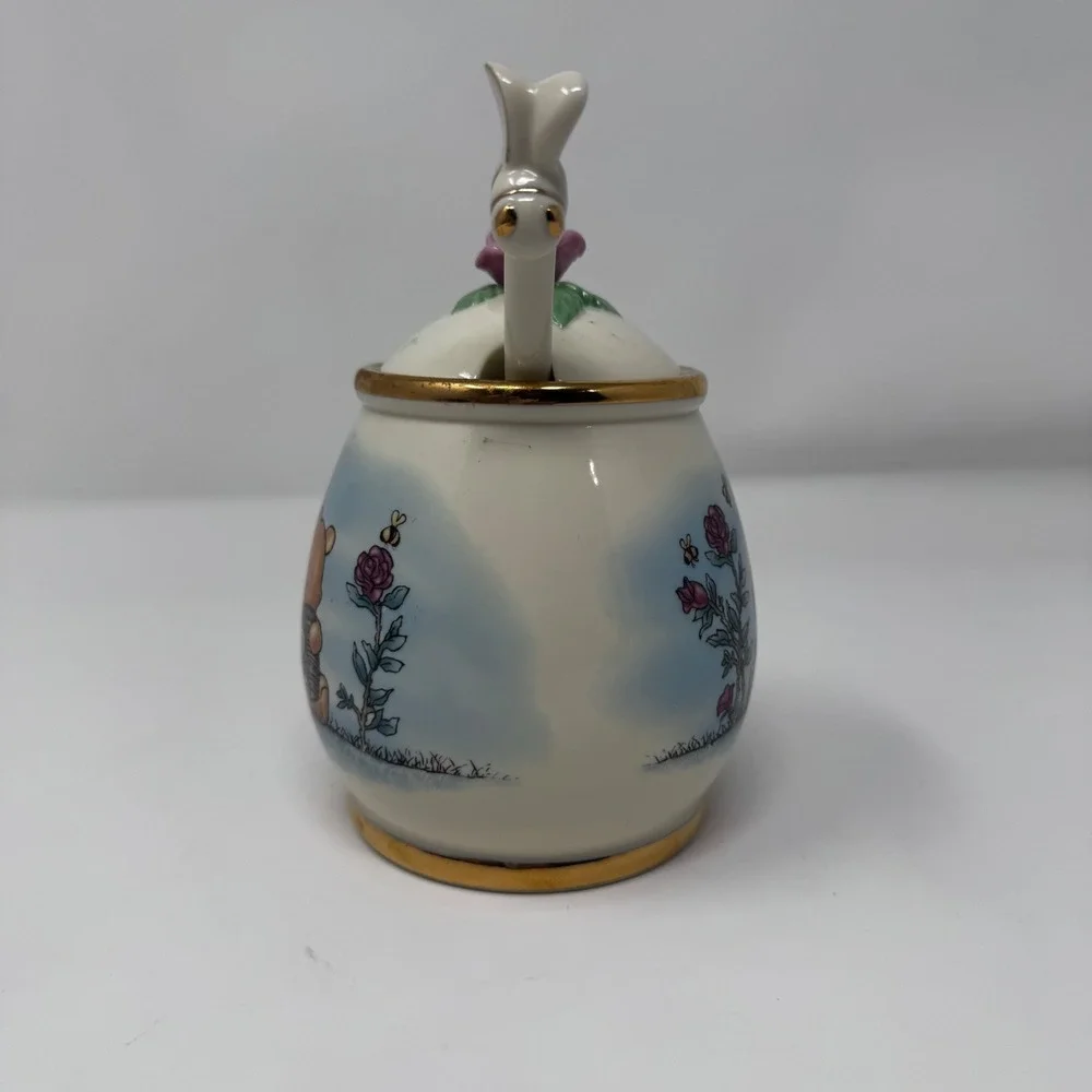 Lenox Disney Classic Pooh Honey Pot Fine Ivory China with Bee Dipper Gold Trim - Picture 11 of 13